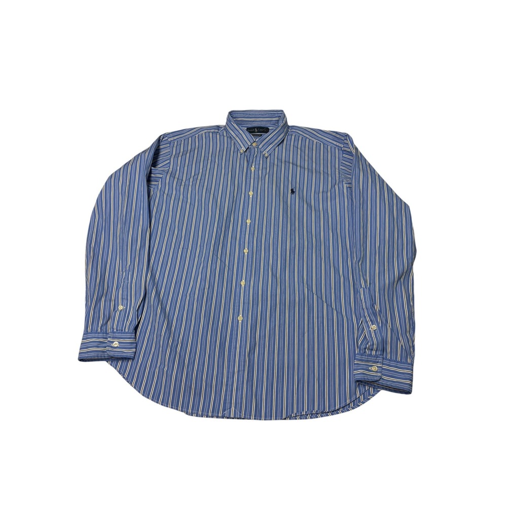 Polo Ralph Lauren Mens XXL Classic Fit Striped Button Down Shirt Blue Yellow